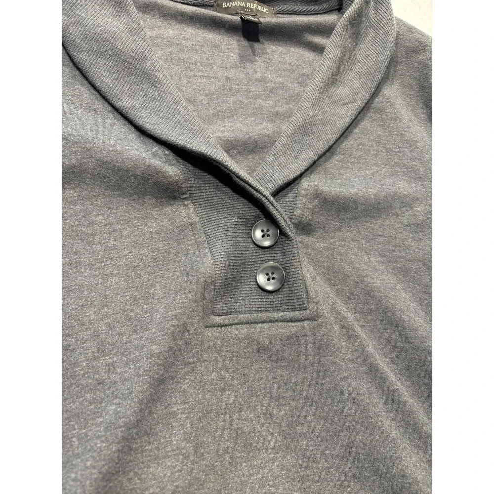Banana Republic Sweatshirt Mens Large Gray Shawl Collar Henley Pockets Pullover